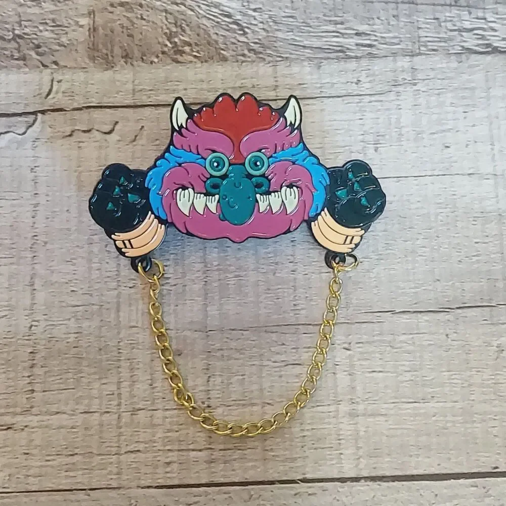 My Pet Monster Pin with Real Chain Fun Enamel Pin Metal Badge